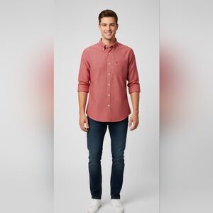 American Eagle Outfitters Men M Pink Long Sleeve Shirt 100% Cotton Button Down